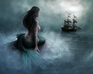 Mermaid and pirate ship